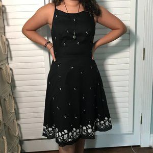 Ann Taylor black w/floral sleeveless midi dress 10